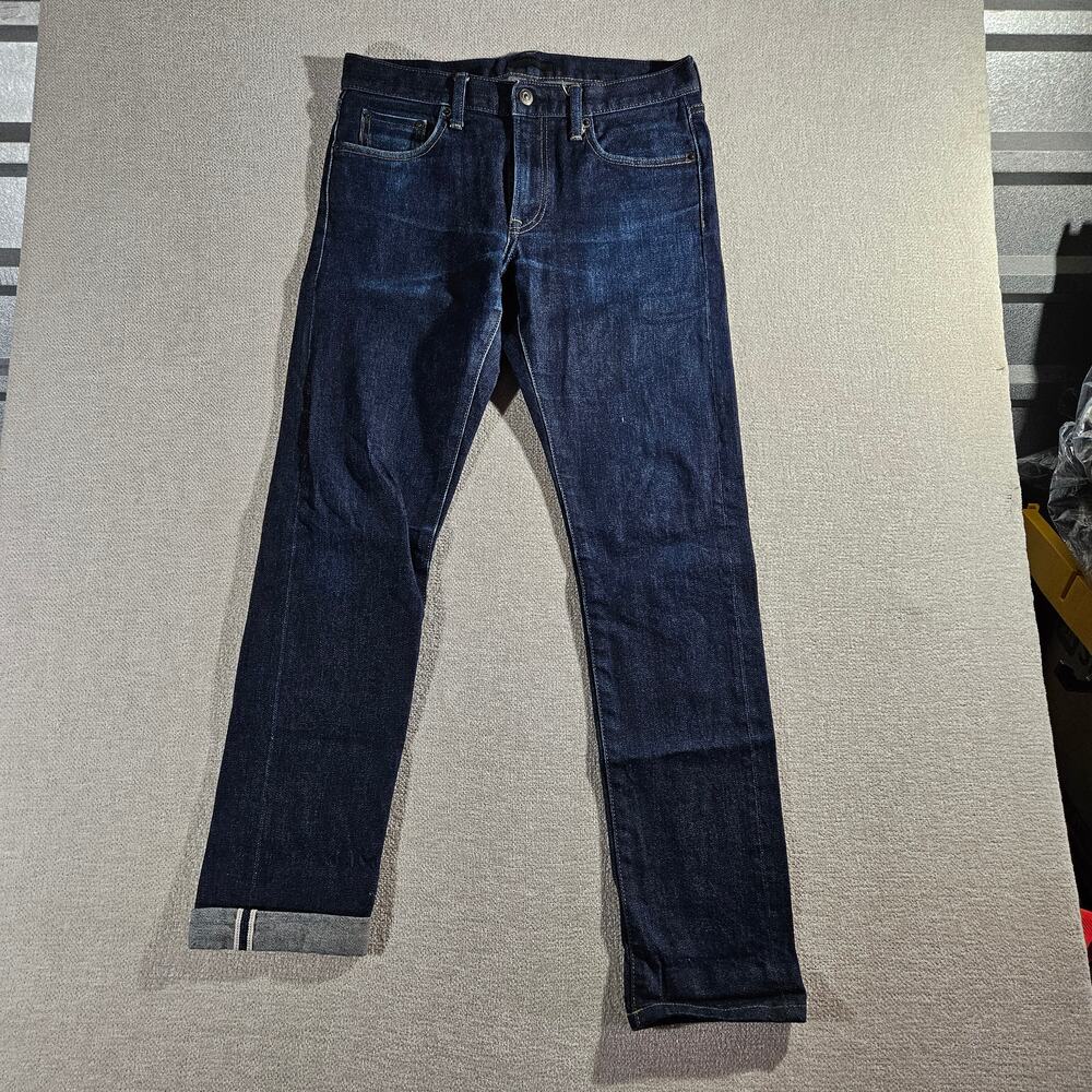 Uniqlo Selvedge Stretch Slim Fit Jeans Mens 30x34 Blue Denim Cuffed Wear